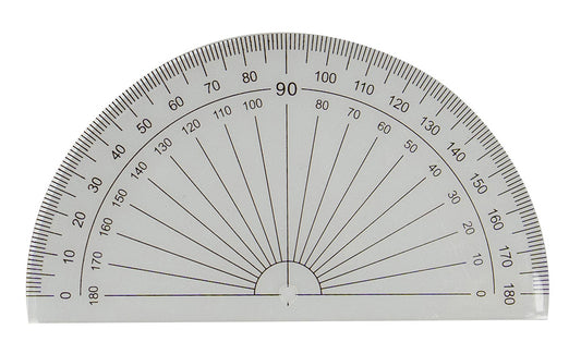 PROTRACTOR 10CM 180 DEG HALF CIRCLE CLEAR