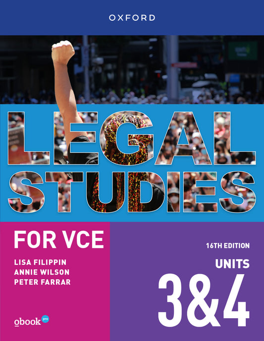 Legal Studies for VCE Units 3 & 4 Student Book + obook pro – 16E